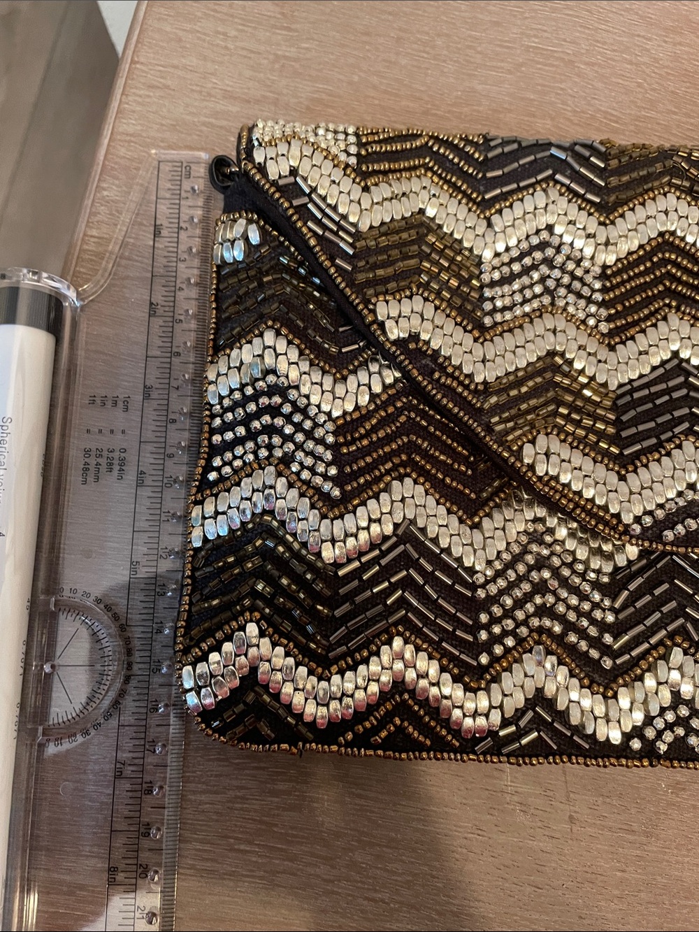 Source Unknown Black & Gold Beaded Chevron Foldover Clutch - Picture 6 of 8